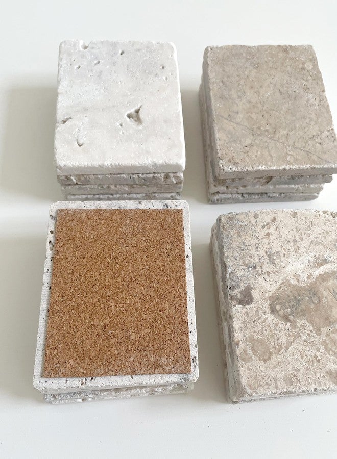 Marble Object Beige 4'' X 4'' Travertine with Fossil Coasters Stone Drink Spills Coasters Tumbled Stone Set of 4 Pieces - Image 4